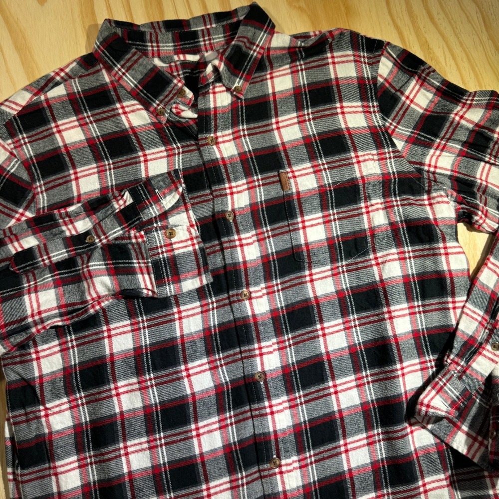 Chaps Men's Plaid Button Down Flannel Shirt Red Black White Size M